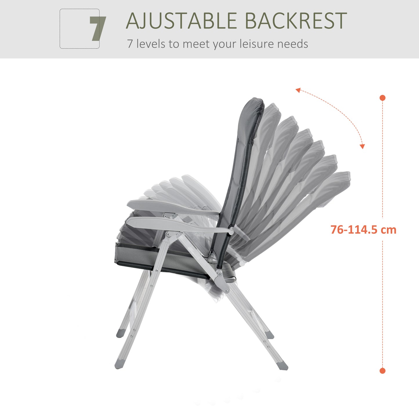 Outsunny Silla De Jardín Plegable Aluminio Con Respaldo Ajustable En 8 Posiciones_3