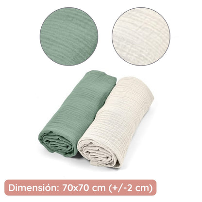 Pack 2 Muselinas De Algodón 70x70 Para Bebé Salvia_3