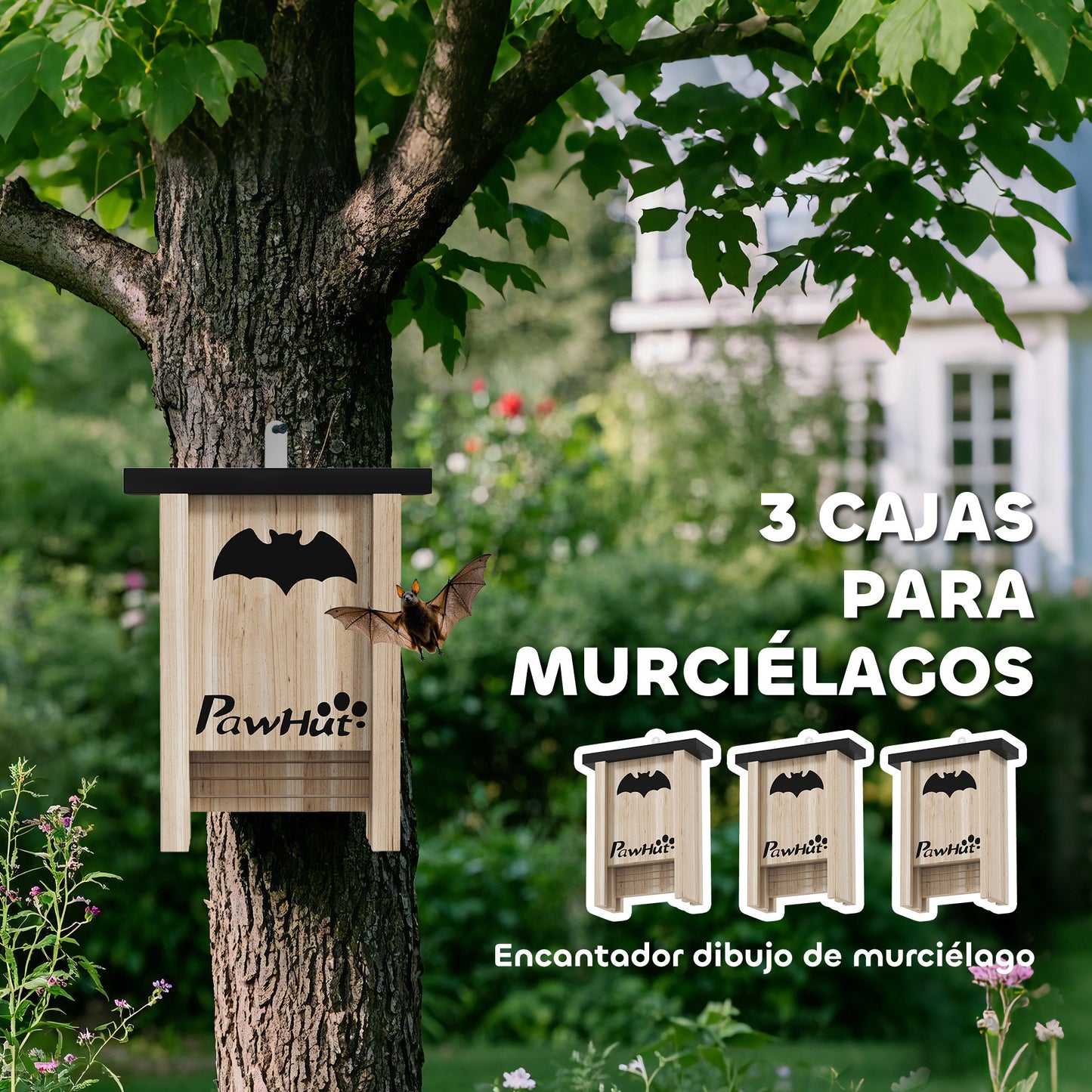Pawhut Pack De 3 Casas Para Murciélagos De Madera Maciza_3