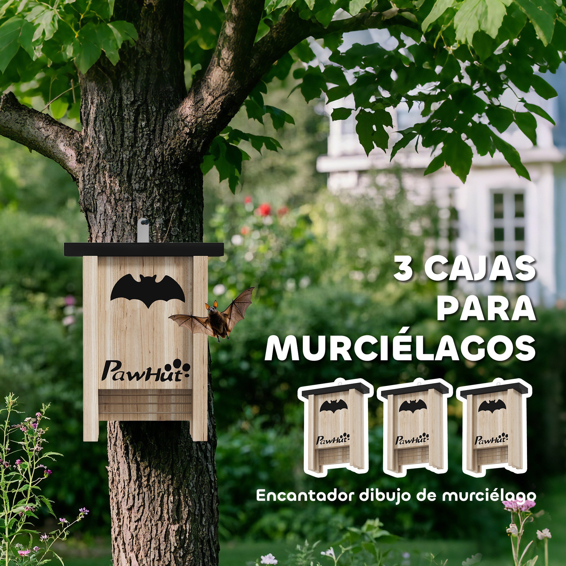 Pawhut Pack De 3 Casas Para Murciélagos De Madera Maciza_3
