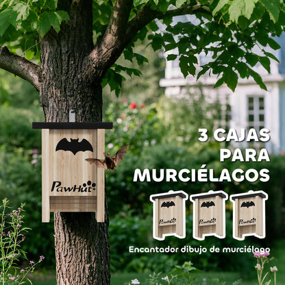 Pawhut Pack De 3 Casas Para Murciélagos De Madera Maciza_3
