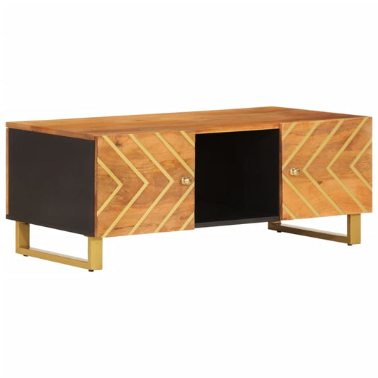 Mesa De Centro Madera Maciza De Mango Negro Marrón 100x54x40 Cm_0