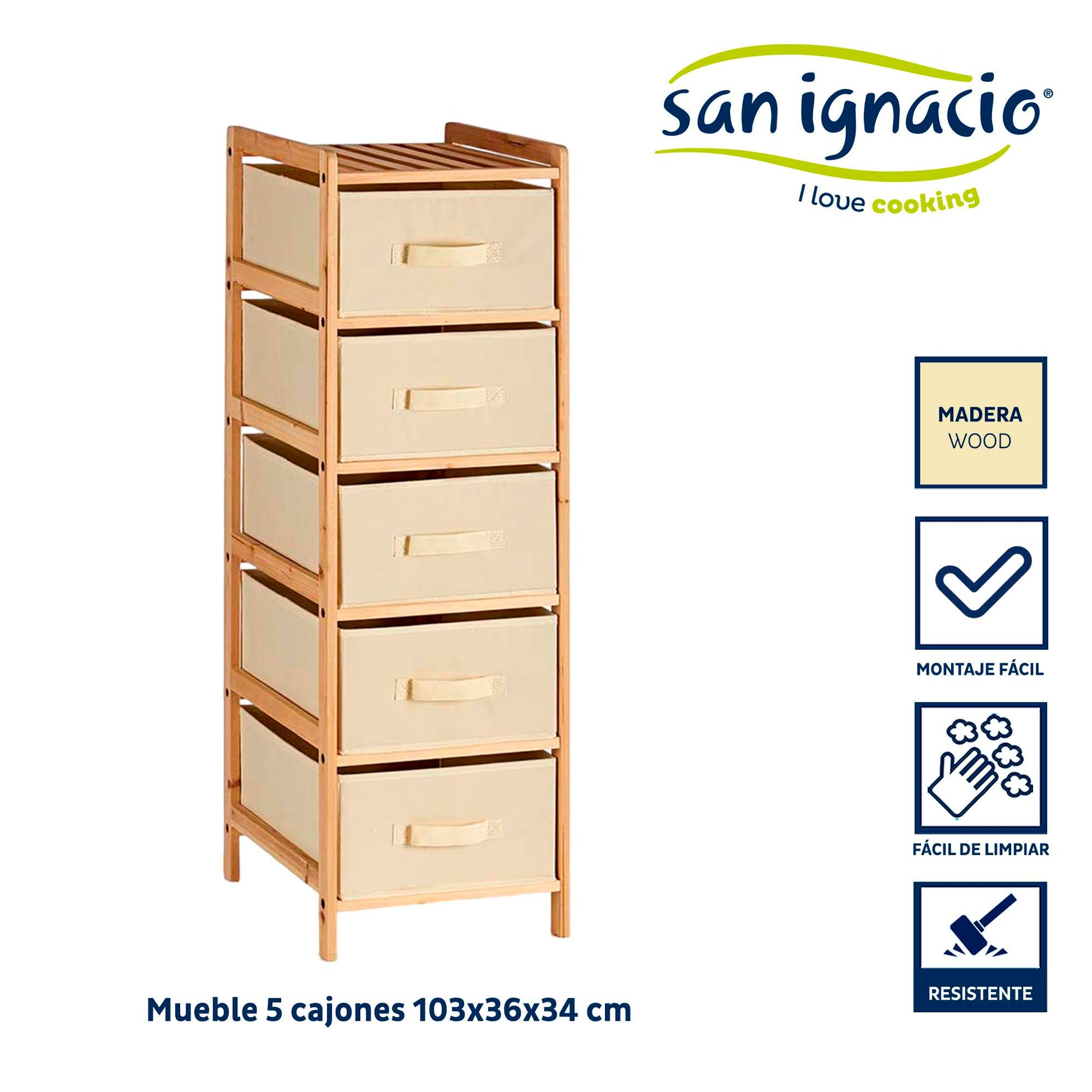 Mueble Ancho 5 Cajones Color Crema - Colección Kipit