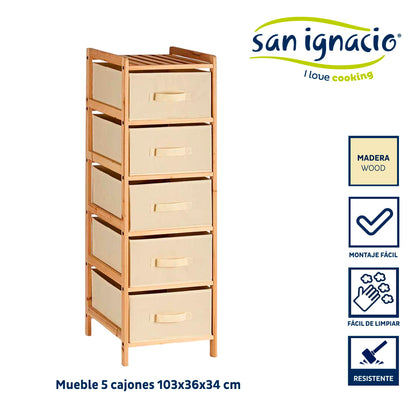 Mueble Ancho 5 Cajones Color Crema - Colección Kipit