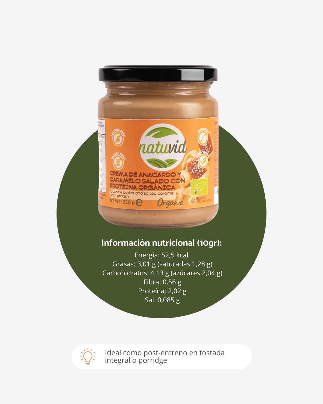 Crema de Anacardo con Coco BIO Natuvid | 250g | 100% Natural | Vegana, Sin Gluten, Sin Lactosa, Sin Aceite de Palma_3