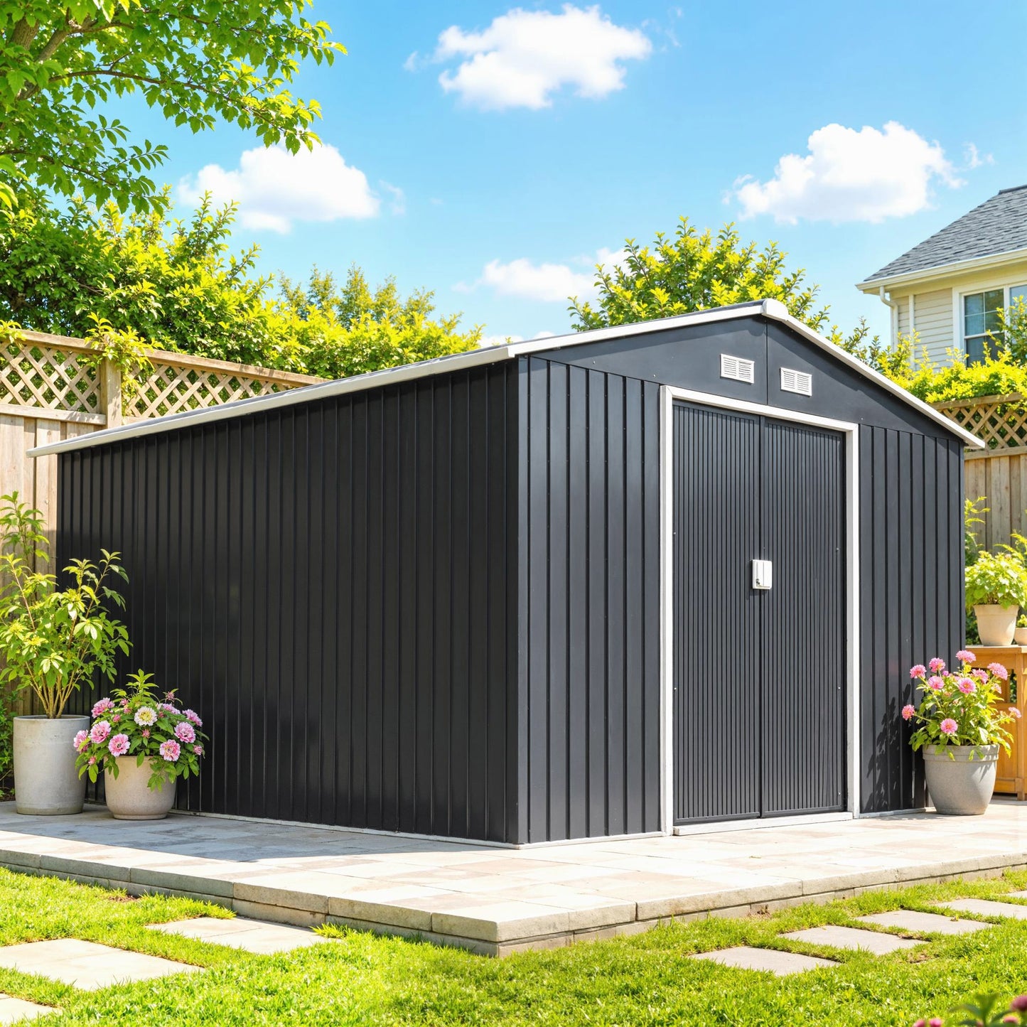 Outsunny Caseta De Jardín De Exterior 8,3 M² 277x322x192 Cm Gris_4