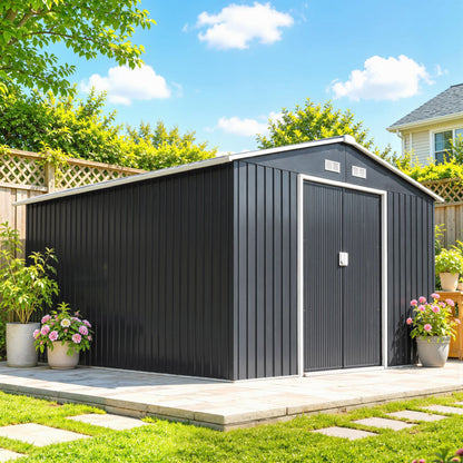 Outsunny Caseta De Jardín De Exterior 8,3 M² 277x322x192 Cm Gris_4