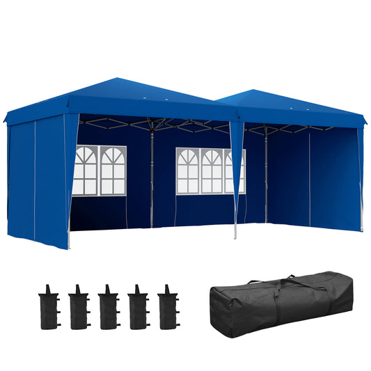 Outsunny Carpa Plegable 6x3 M Con Paredes Laterales Altura Ajustable Azul_0