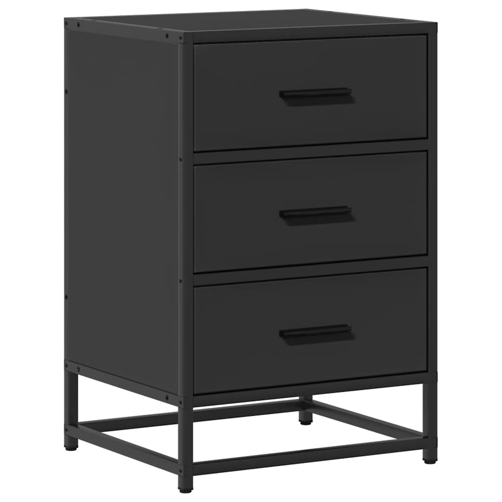 Mesita De Noche Madera Ingeniería Negro 40x34,5x60 Cm Metal_0