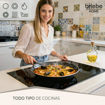 Briebe Paellera Inducción 38cm, 7-8 Raciones, Aluminio Prensado, Antiadherente Sin Pfoa, 3mm Espesor, Zafrán, Negro_4