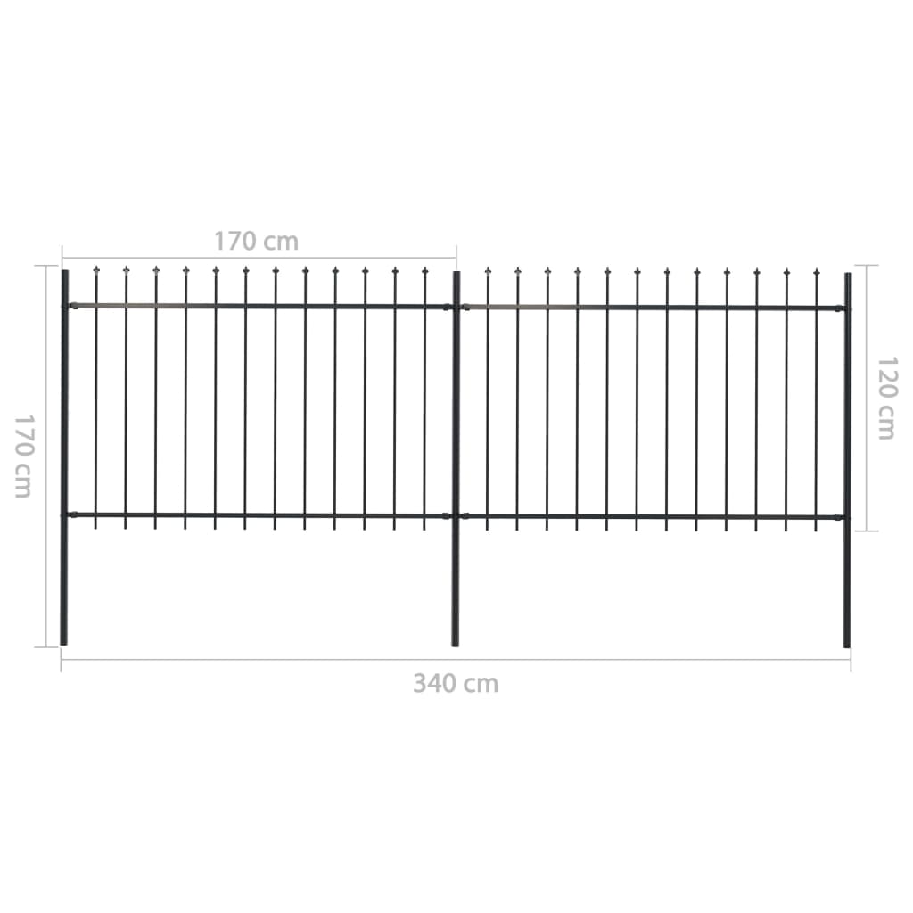 Valla De Jardín Con Puntas De Lanza Acero Negro 3,4x1,2 M / Vetonek_3