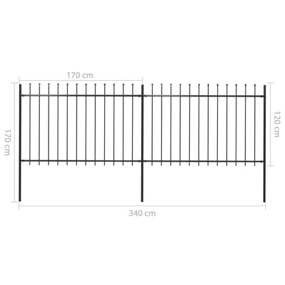 Valla De Jardín Con Puntas De Lanza Acero Negro 3,4x1,2 M / Vetonek_3