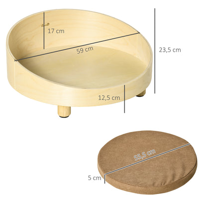 Pawhut Cama De Madera Para Perros Con Cojín Acolchado Patas Elevadas Ø59x23,5 Cm_2