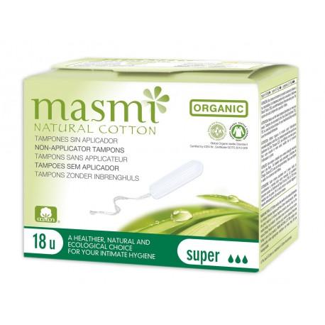 Tampón super sin aplicador algodón ECO Masmi, 18 unidades