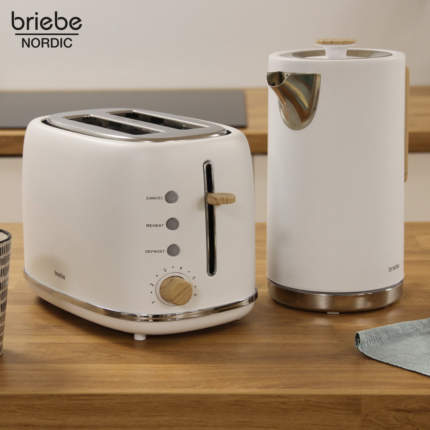Briebe Nordic Set Tostadora Pan Ranura Ancha 2 Rebanadas + Hervidor Agua Eléctrico 1,7l Inalámbrico, Skt1167wht, Blanco_1