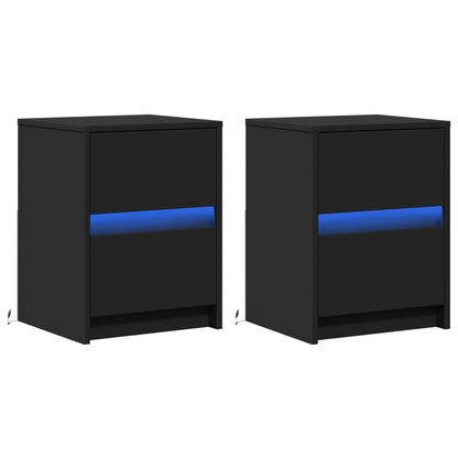 Mesitas De Noche Con Luces Led 2 Uds Madera Ingeniería Negra_1