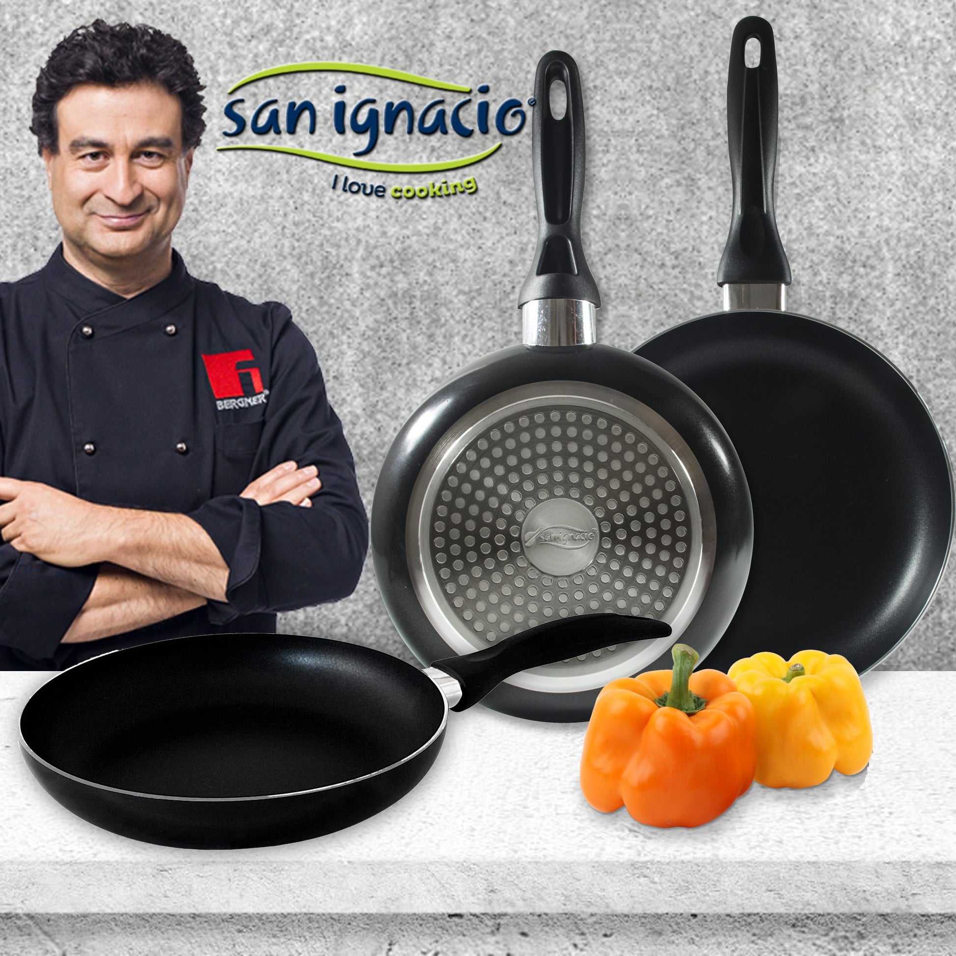 Batería De Cocina Sip 8 Piezas (dos Cazos + Tres Ollas Con Tapa De Vidrio) Con Set De 3 Sartenes Ø16/20/24 Cms Color Negro., Inducción_3