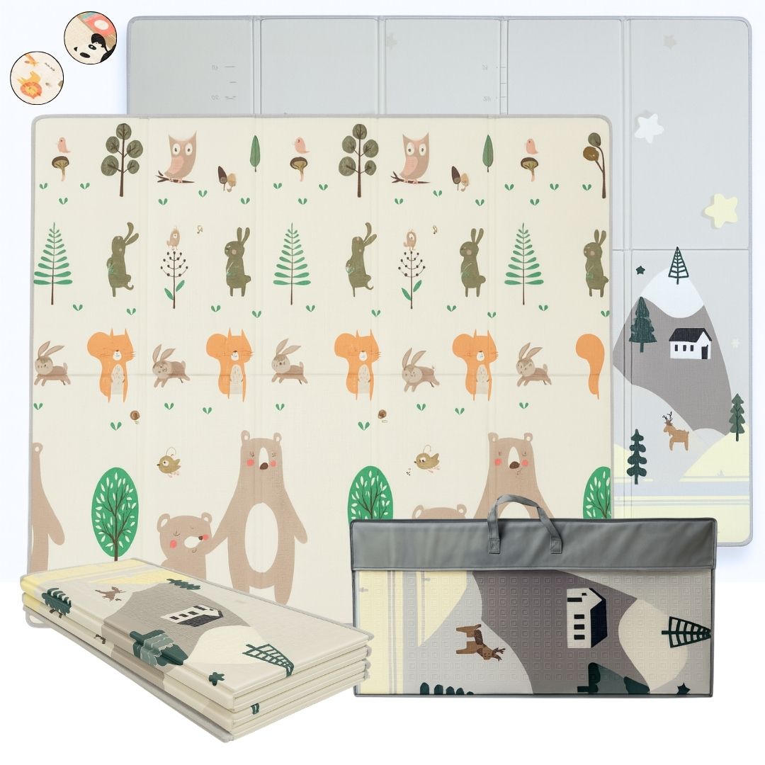 Alfombra Plegable Para Bebé 200 × 180 Cm, Reversible Animales/invierno Bathby_0
