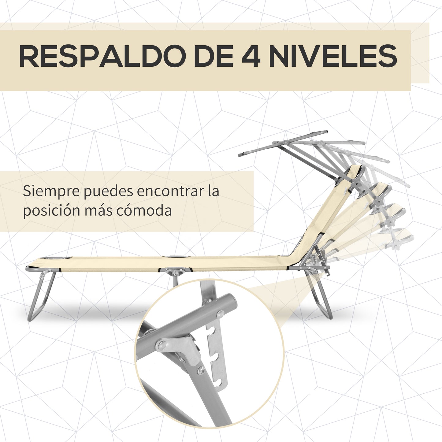 Outsunny Conjunto De 2 Tumbonas Plegables Con Toldo 187x58x36 Cm Beige_3