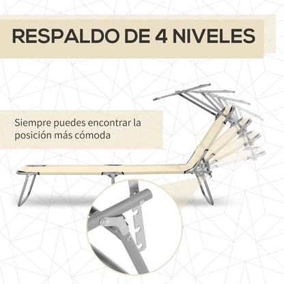 Outsunny Conjunto De 2 Tumbonas Plegables Con Toldo 187x58x36 Cm Beige_3