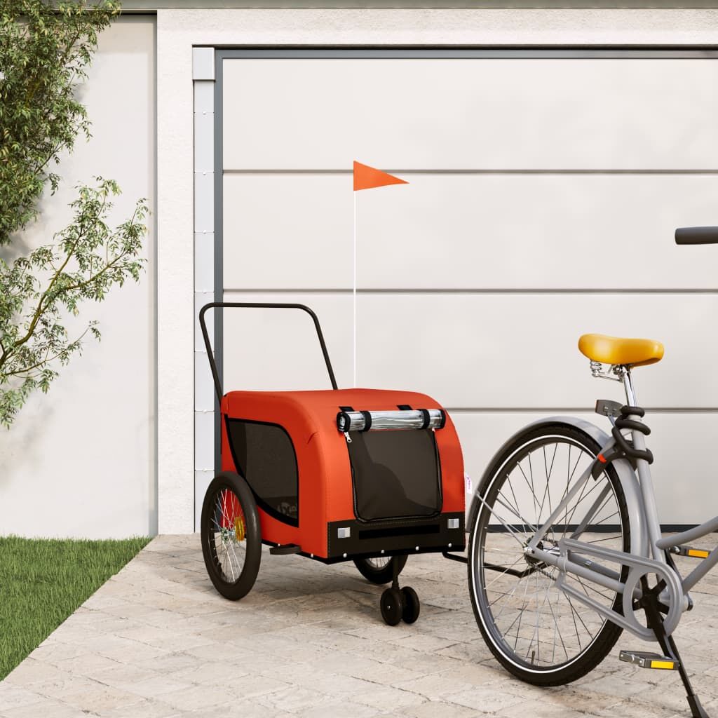 Vidaxl Remolque De Bicicleta Mascotas Hierro Tela Oxford Naranja Negro_1