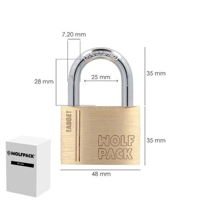 Candado Laton Arco Normal 50 Mm. Serie Target. Arco Endurecido. Candado Maletas, Candado Taquillas, Candado Puertas
