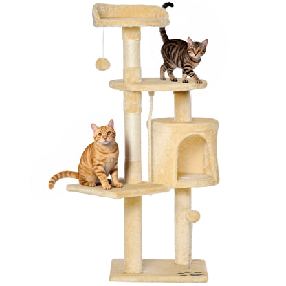 Pawhut Árbol Para Gatos Rascador Grande Con Plataformas Casetas Bolas De Juego 114cm Cubierto De Felpa Beige_0