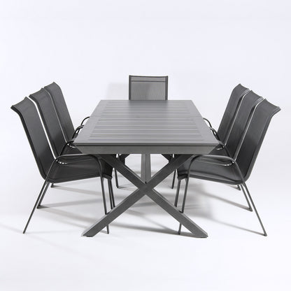 Conjunto De Exterior, Mesa Jardín Extensible 215/295 Cm Y 8 Sillones Apilables Con Respaldo De 98 Cm, Aluminio Color Antracita, 8 Plazas_3