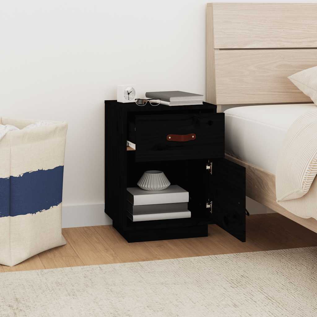 Mesitas De Noche 2 Uds Madera Maciza De Pino Negro 40x34x55 Cm_1