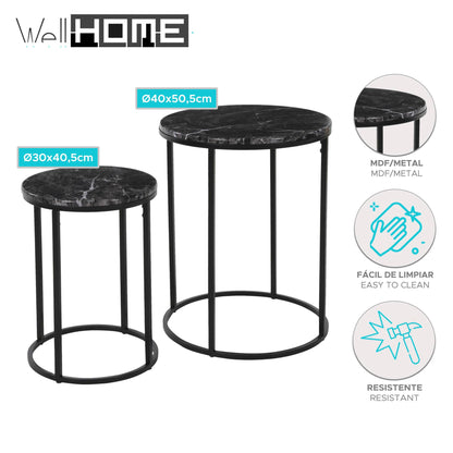 Well Home Juego De 2 Mesas En Mdf Y Metal Ø30ø40cm_1