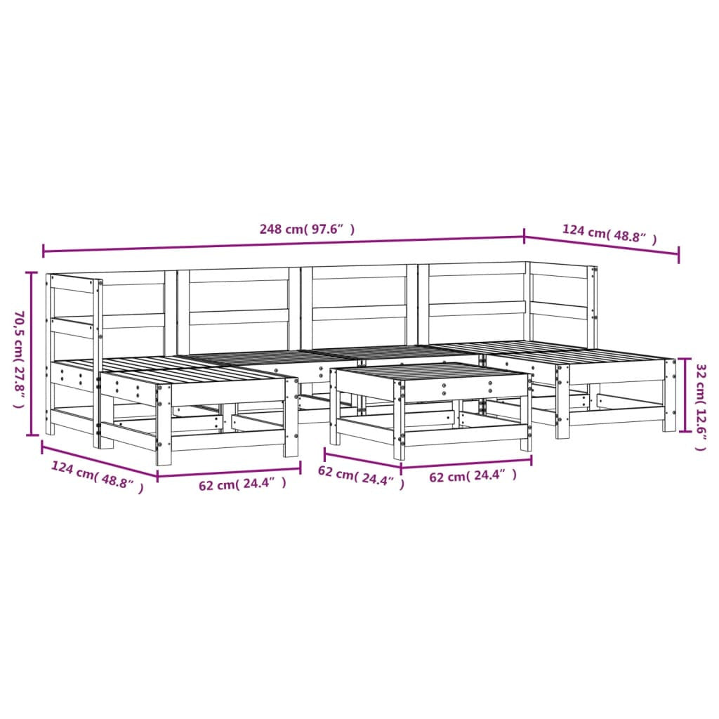 Vidaxl Juego De Muebles Jardín 7 Pzas Madera Maciza Pino Marrón Miel_2