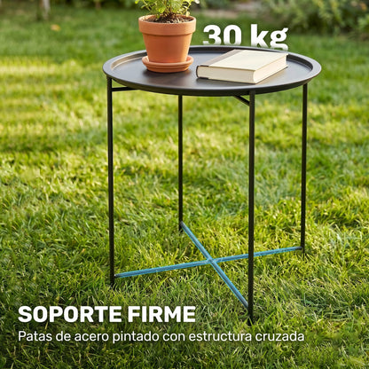 Outsunny Mesa Auxiliar Exterior Redonda Con Bandeja Extraíble Ø46x50 Cm Negro_4