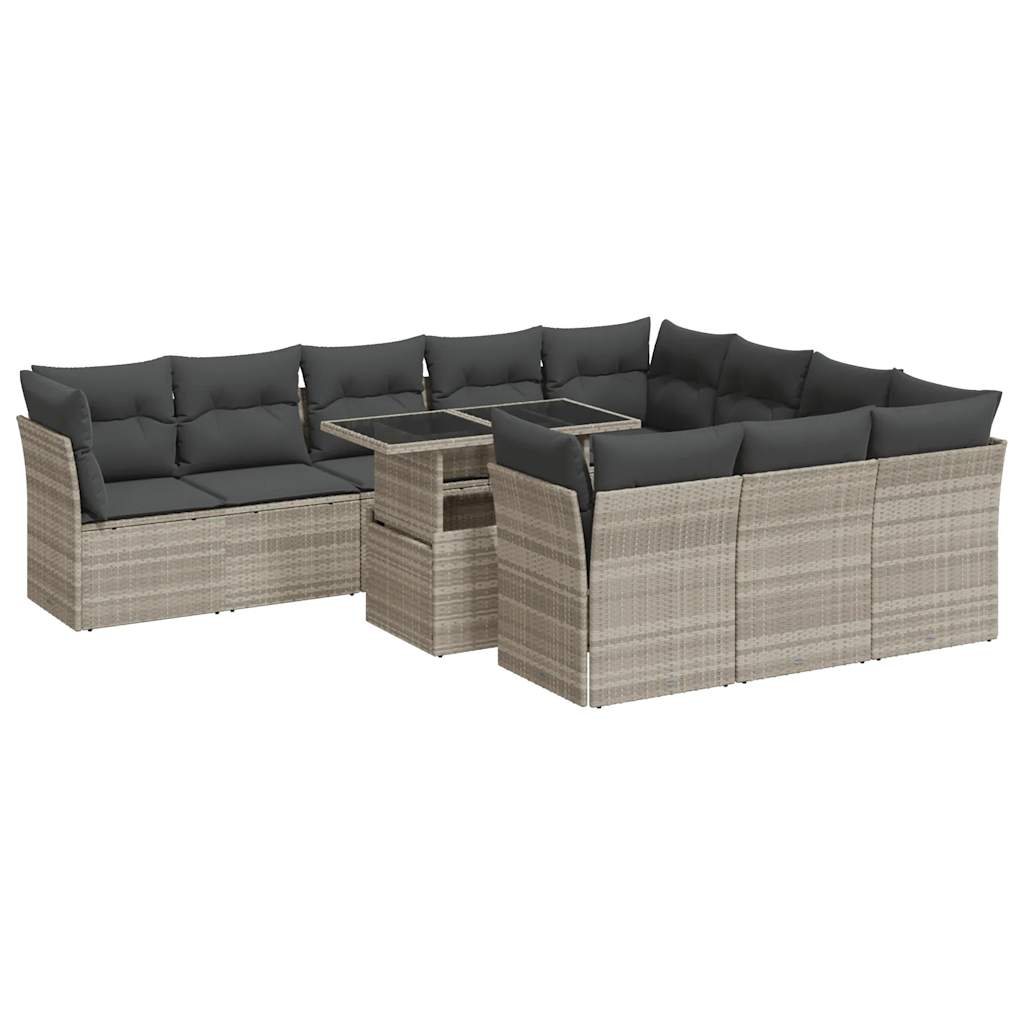 Set De Sofás De Jardín 11 Pzas Y Cojines Ratán Sintético Gris / Vetonek_1