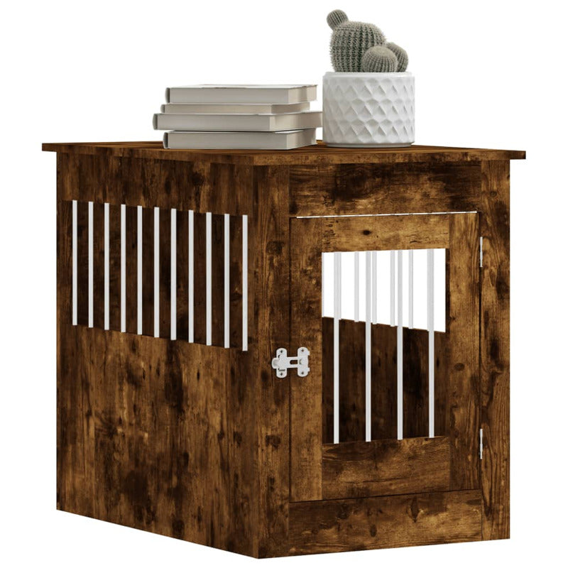 Jaula Para Perros En Mueble Estilo Roble Ahumado 55x80x68 Cm Material De Madera_3