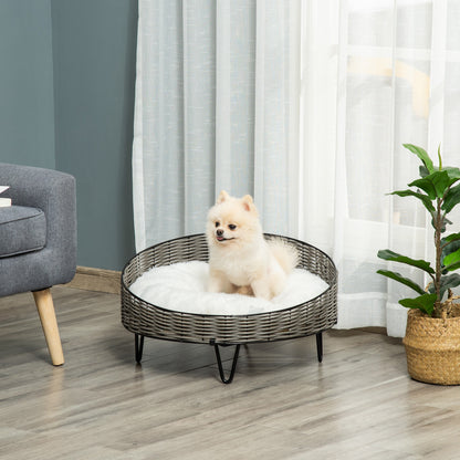 Pawhut Cama Para Perros De Mimbre Con Cojín Lavable Y Patas Elevadas Ø60x32 Cm_1