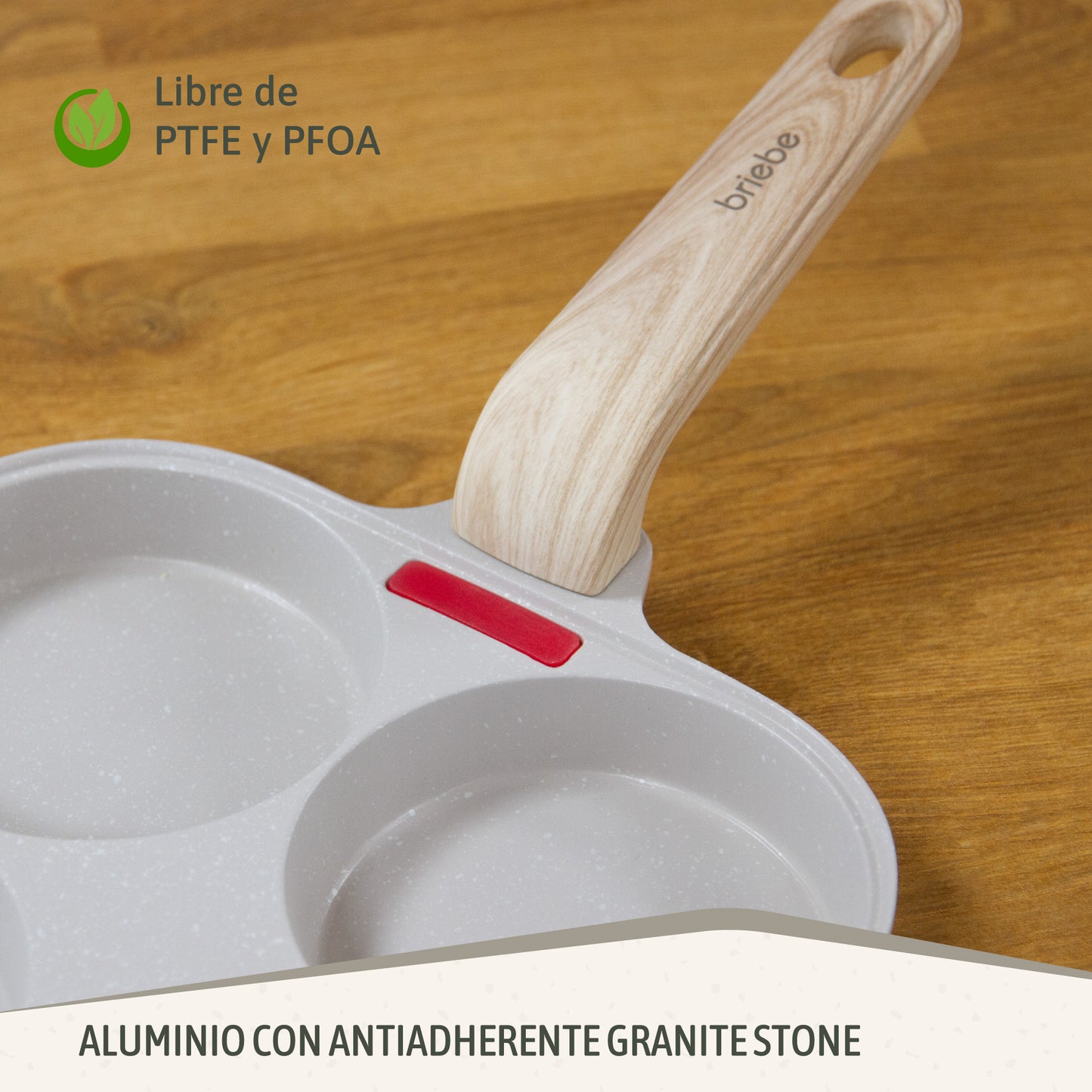 Briebe Sartén 4 Tortitas Huevos Fritos Poché, Tapa Vidrio, Aluminio Antiadherente Libre De Ptfe Y Pfoa, Fpe1176, Crema_3