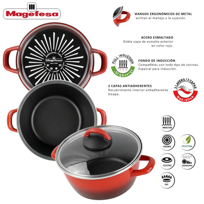 Cacerola 'sr' Ø24cm Con Tapa Vidrio Rojo Magefesa