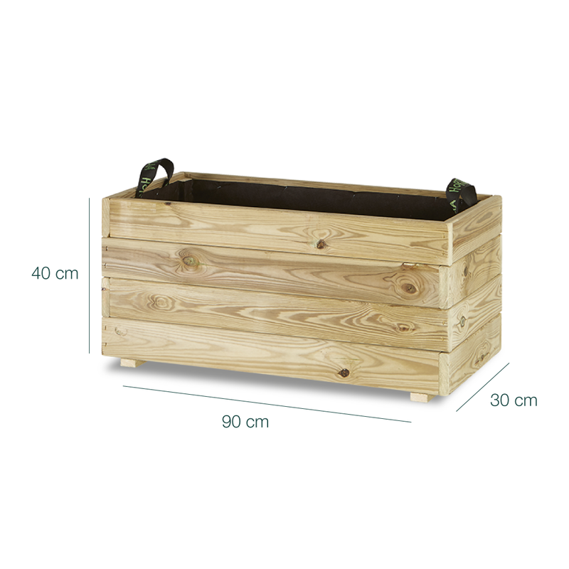 Jardinera Rectangular De Madera Tratada 90x30x40 Cm Ghio Hortalia_5