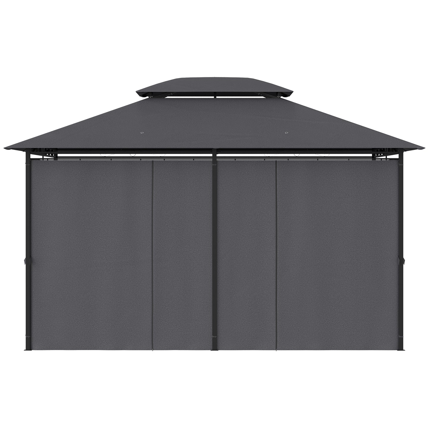 Outsunny Cenador Para Jardín 3x4 M Con Doble Techo Paredes Laterales Gris_4