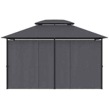 Outsunny Cenador Para Jardín 3x4 M Con Doble Techo Paredes Laterales Gris_4