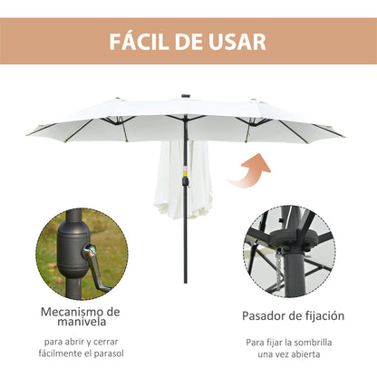 Outsunny Sombrilla Doble De Jardín Con 48 Luces Led Solar 450x265x240 Cm Crema_5