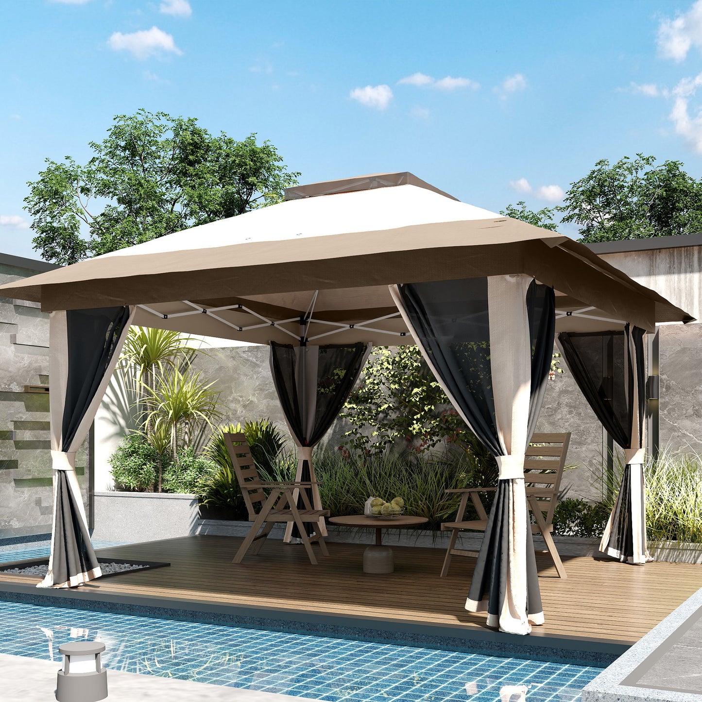 Outsunny Carpa Plegable 3,6x3,6 M Con 4 Paredes Laterales De Malla Anti-uv Beige_4