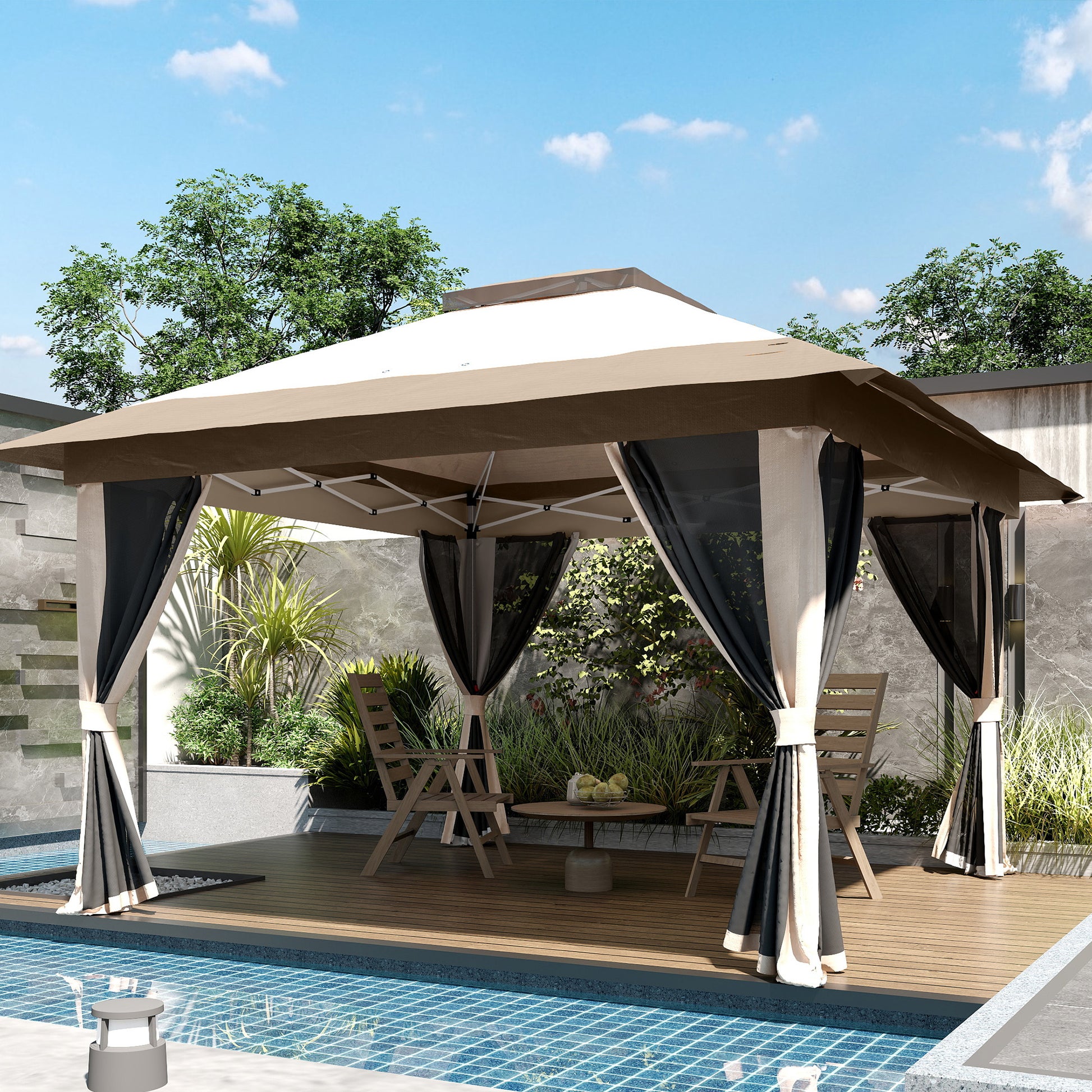 Outsunny Carpa Plegable 3,6x3,6 M Con 4 Paredes Laterales De Malla Anti-uv Beige_4