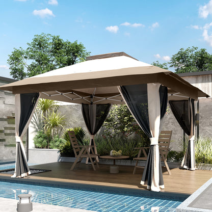 Outsunny Carpa Plegable 3,6x3,6 M Con 4 Paredes Laterales De Malla Anti-uv Beige_4