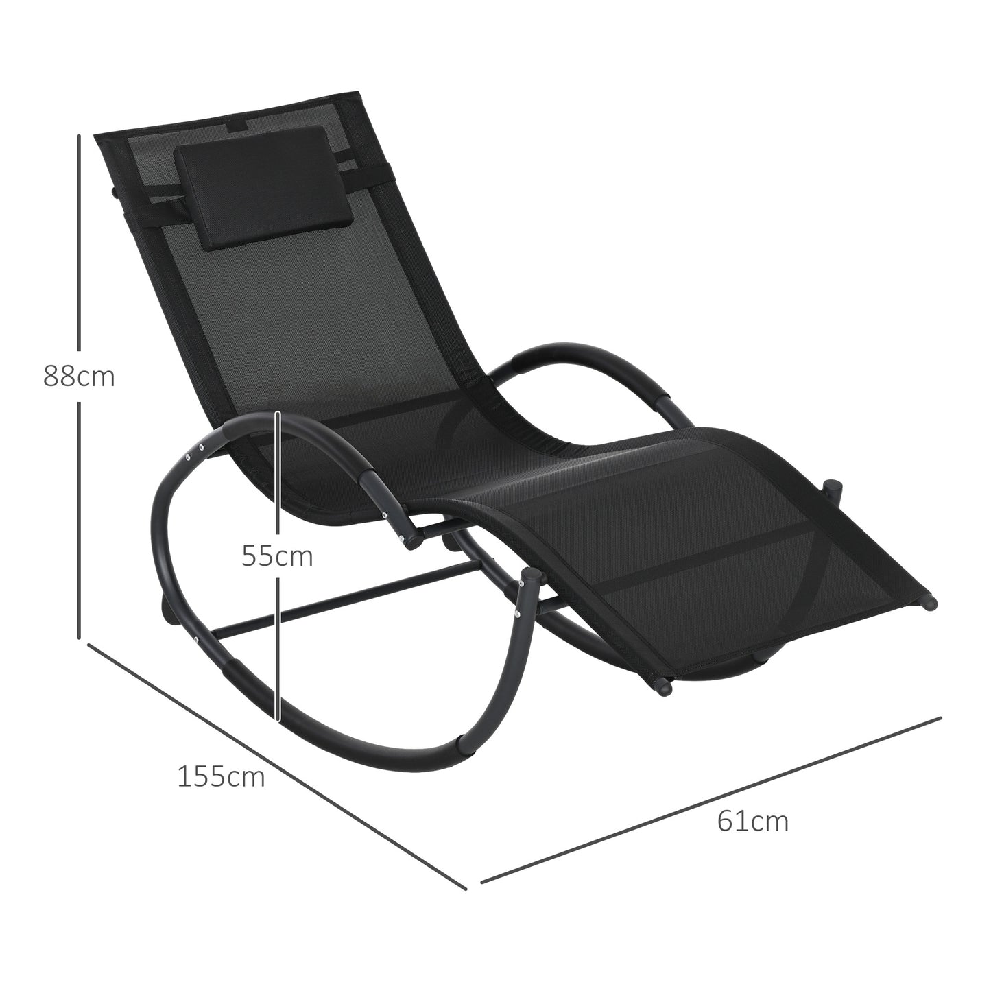 Outsunny Mecedora De Exterior Con Reposacabezas Reposabrazos 155x61x88 Cm Negro_2