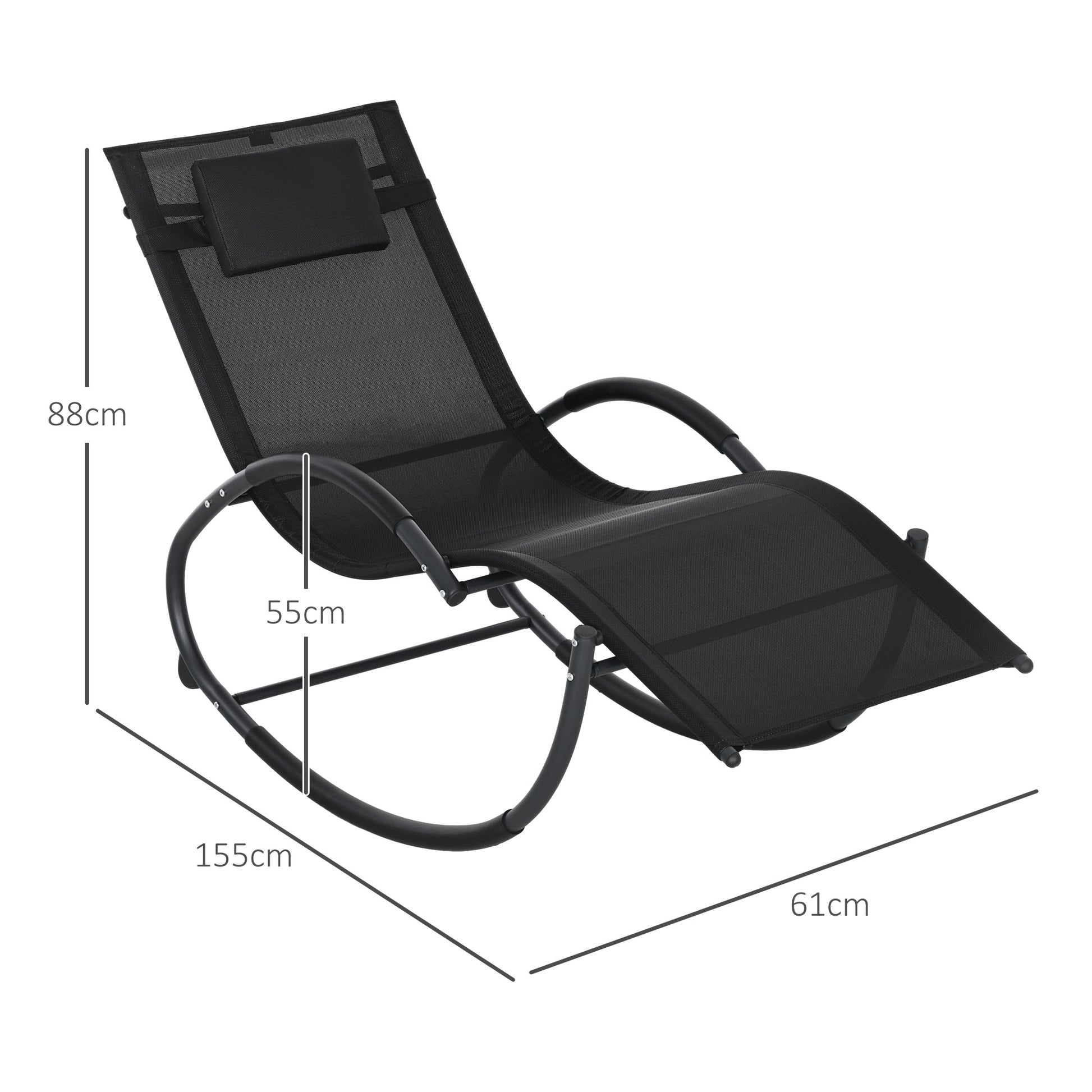Outsunny Mecedora De Exterior Con Reposacabezas Reposabrazos 155x61x88 Cm Negro_2
