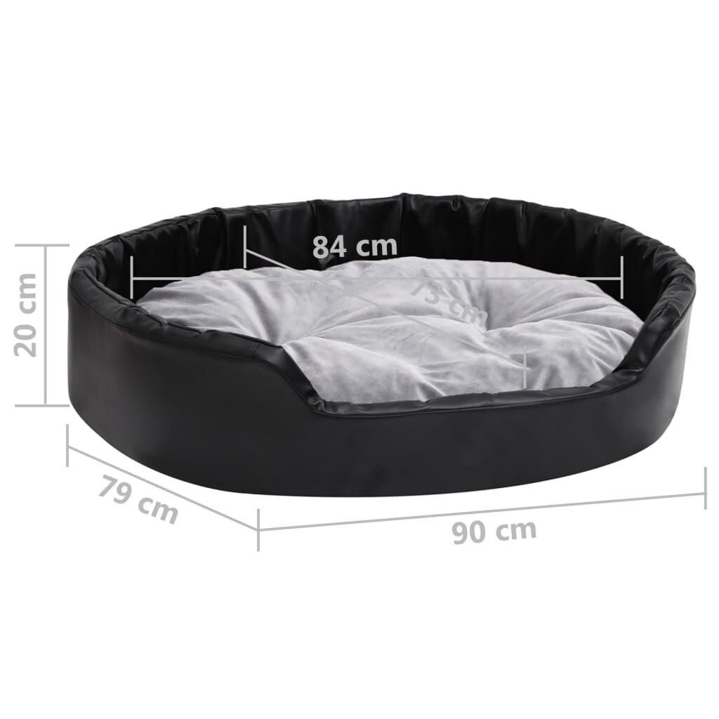 Vidaxl Cama Para Perros Felpa Y Cuero Sintético Negro Gris 90x79x20 Cm_2