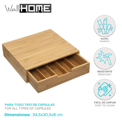 Well Home - Portacápsulas Con 1 Cajón En Bambú 34,5x30,5x8cm