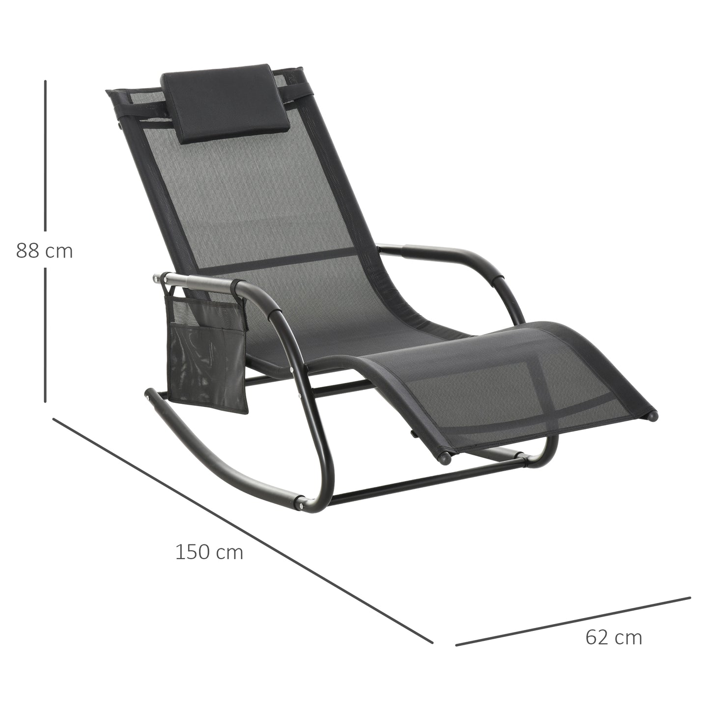 Outsunny Mecedora De Exterior Con Reposabrazos Y Bolsillo Lateral Negro_2