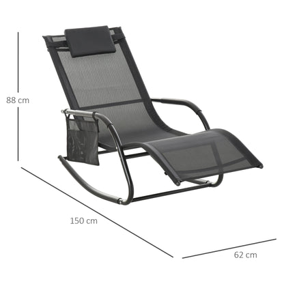 Outsunny Mecedora De Exterior Con Reposabrazos Y Bolsillo Lateral Negro_2